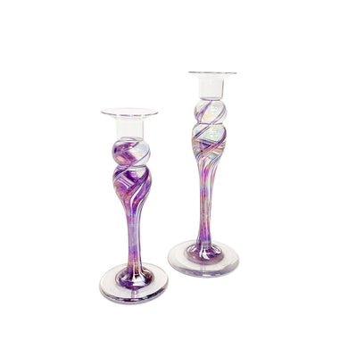 These hand blown ornate one of a kind  timeless candlesticks are an artful Wimberley Glassworks staple.