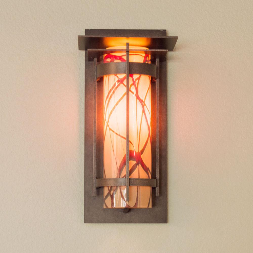 BANDED WITH TOP PLATE Outdoor Large Sconce with Blown Glass