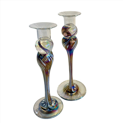 These hand blown ornate one of a kind  timeless candlesticks are an artful Wimberley Glassworks staple.