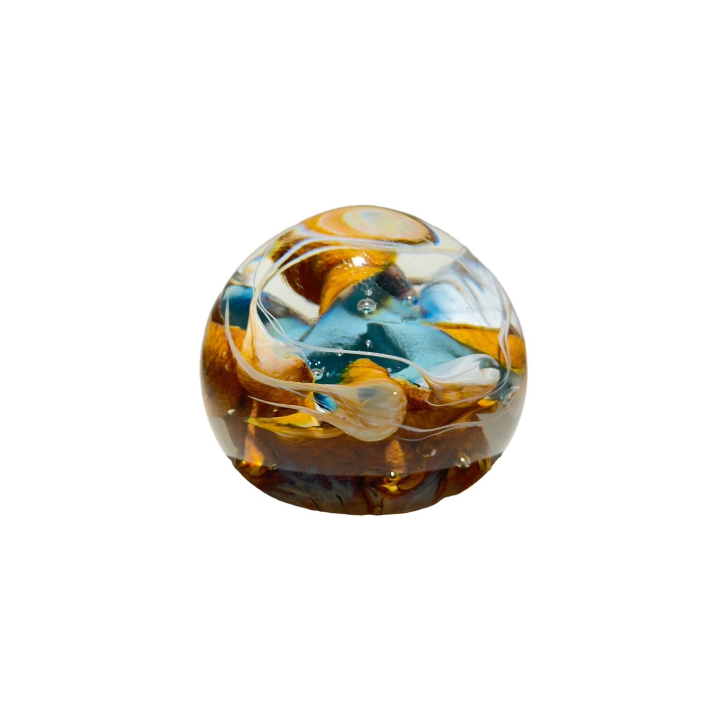 Multicolored glass marble on a neutral background