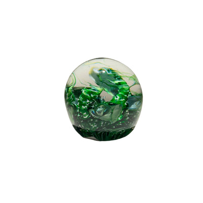 Green marbled glass sphere on a white background