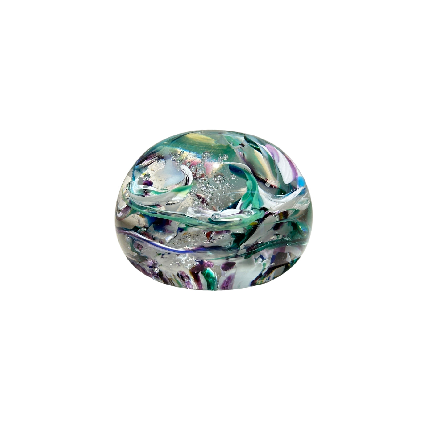 Colorful glass sculpture on a neutral background