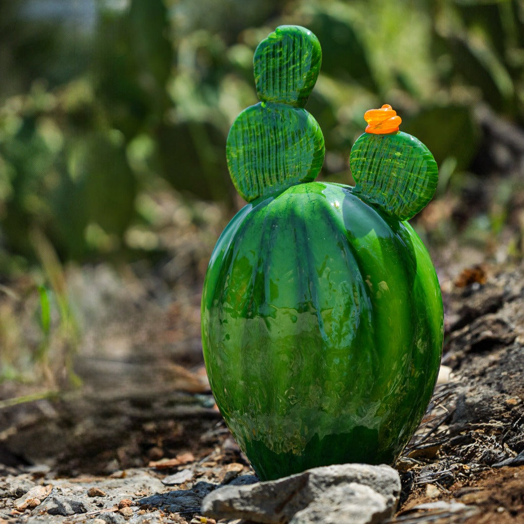 Hand blown Prickly Pear Cactus made by Wimberley Glassworks 