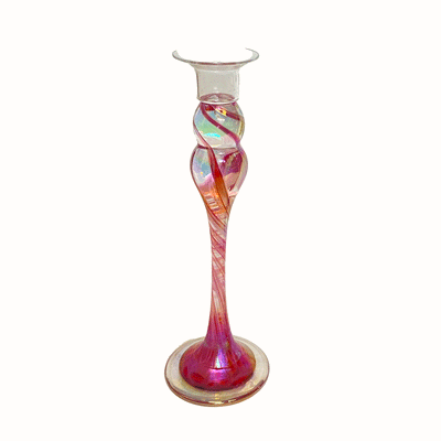 These hand blown ornate one of a kind  timeless candlesticks are an artful Wimberley Glassworks staple.