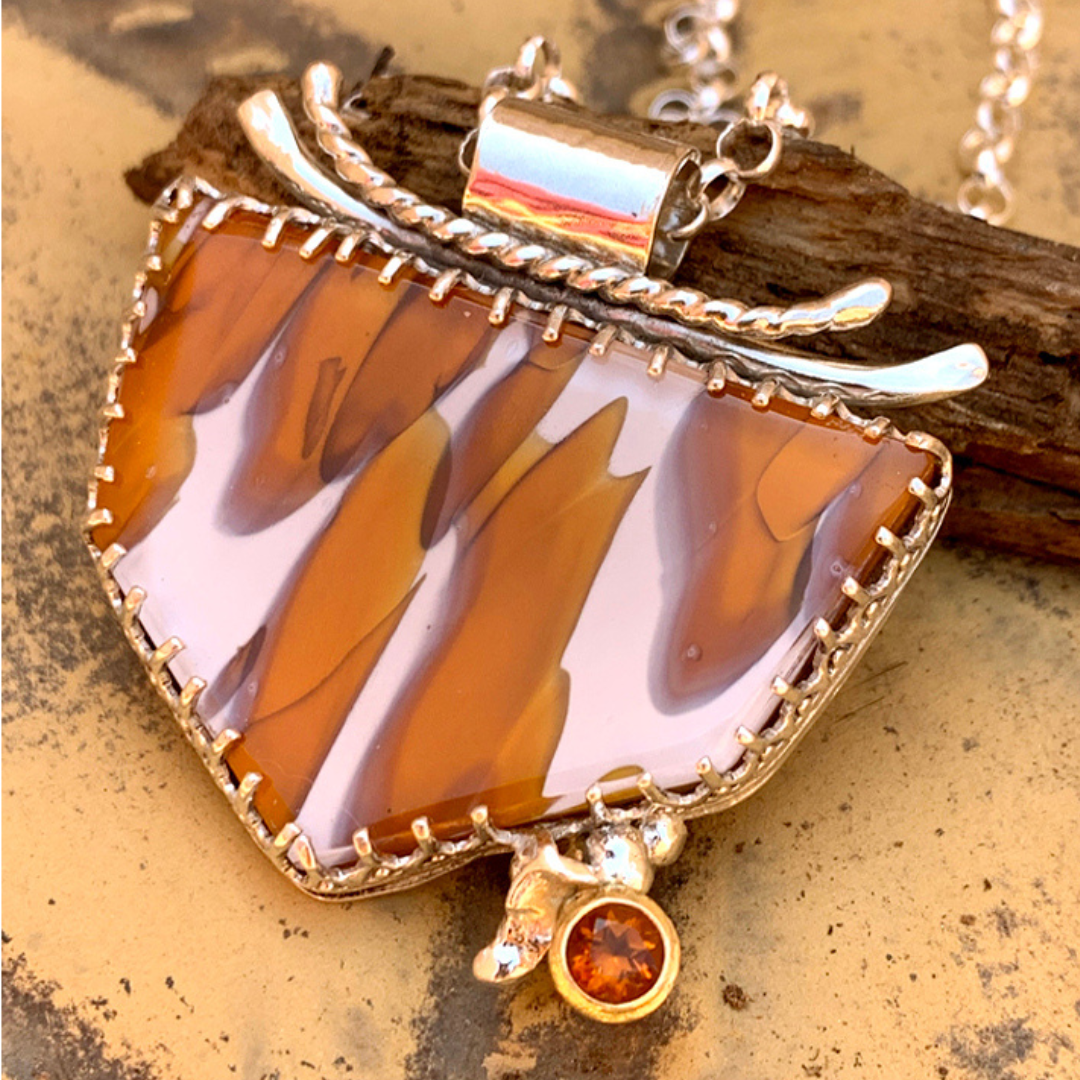 Kristin Miller Orange and White Glass Pendant