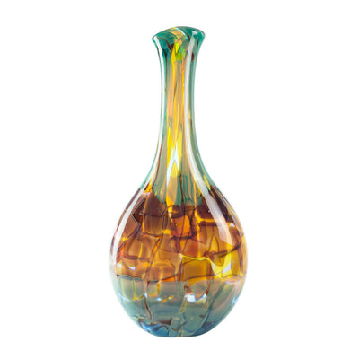 hand blown glass vase tall blue red yellow