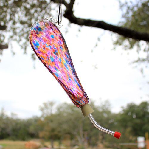 multi colored handmade hummingbird feeder