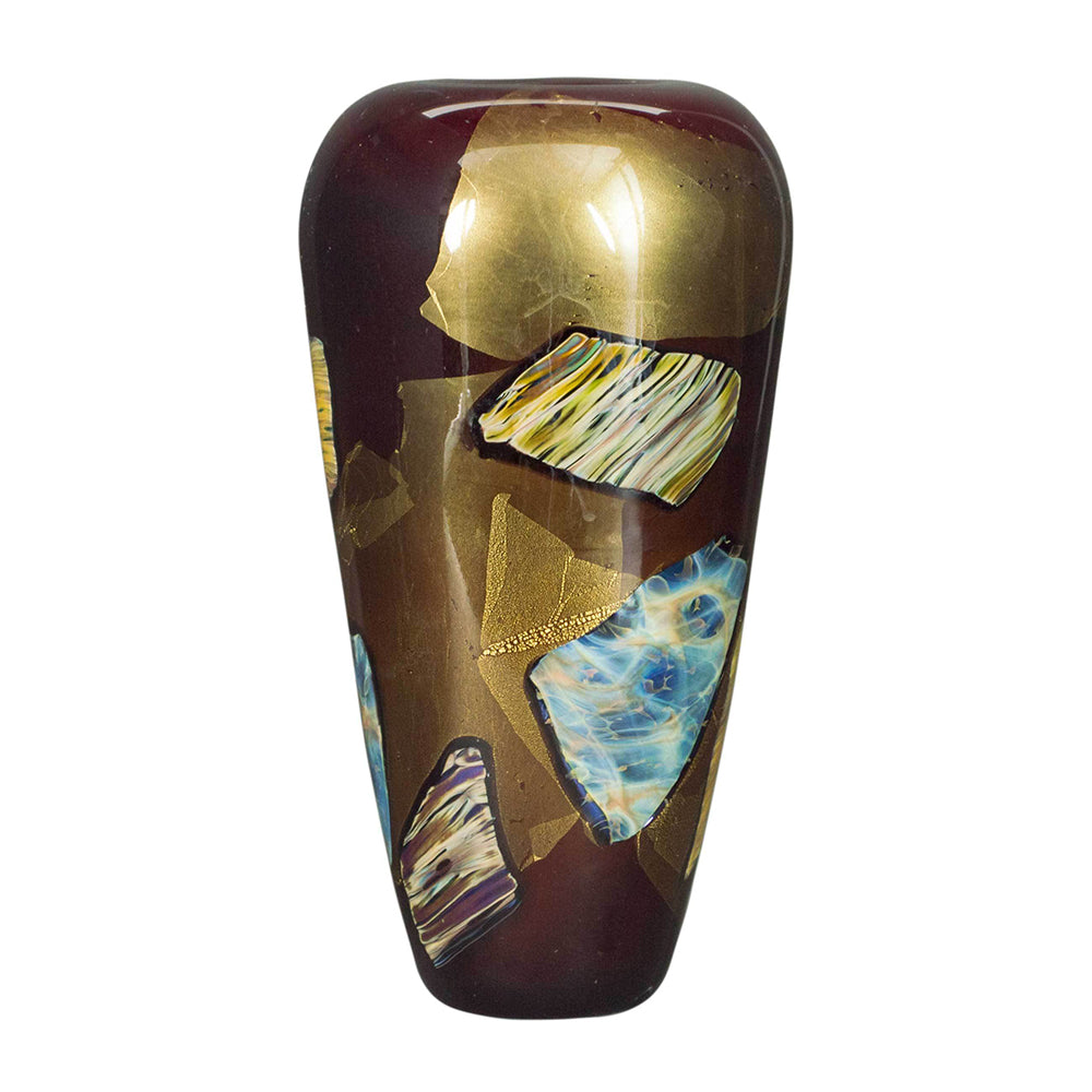 tall large art glass vase in red handmade
